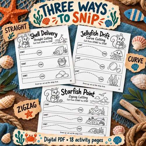 Ocean Cutting Practice Worksheets Preschool Scissor Skills Fine Motor ...
