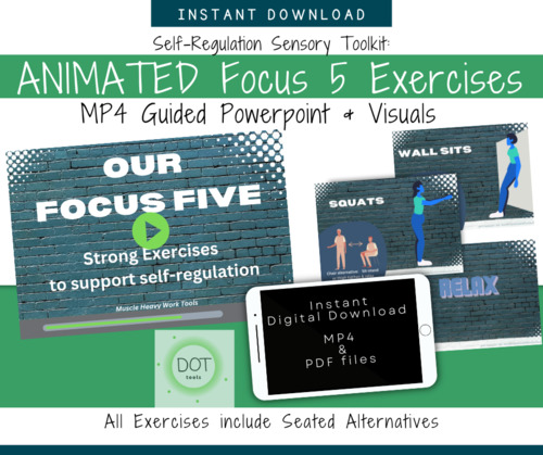 Preview of Animated Brain Break: Focus Five Strength Exercises, MP4, Self-Regulation, OT