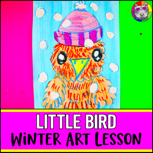 Preview of Winter Art Lesson, Bird in Snow Winter Art Project Activity for Primary
