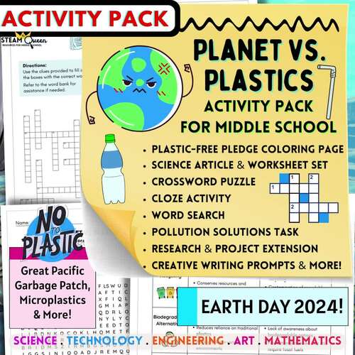 Earth Day 2024! Planet vs. Plastics Engaging Activity Set Middle School ...