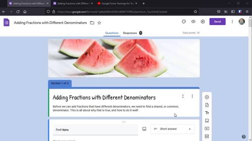 Adding Fractions with Different Denominators: Google Form™ Quiz + Video