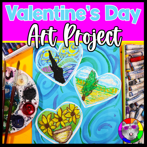 Preview of Valentine's Day Art Lesson, Vincent van Gogh Heart Art Project for Elementary
