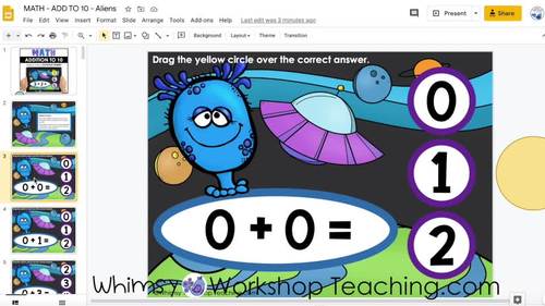 Google Slides Math Add to 10 Aliens Digital Activities Distance Learning