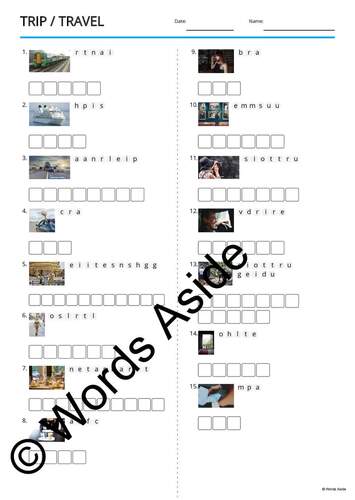 Vocabulary Puzzle Writing Worksheets Crossword Word Search Anagram TRIP
