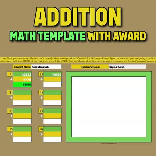 Adding Decimals | Adding Integers | Adding Whole Numbers Template | Grade 5 & 6
