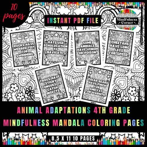 Animal Adaptations 4th Grade Facts, Printable Coloring, SEL Coloring Sheet