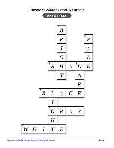 Colors & Patterns Sub Plans: Newcomer ESL Crosswords with Word Bank