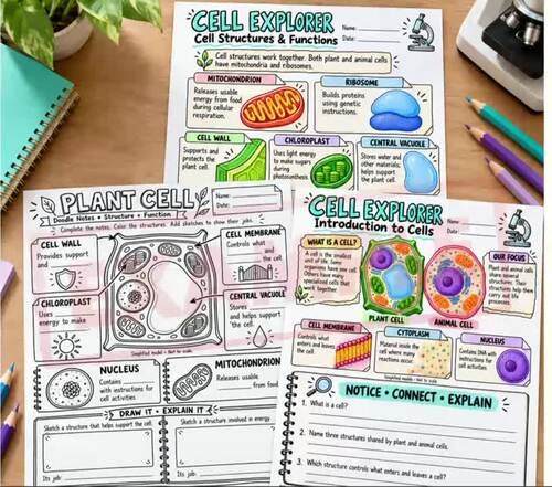 Cell Biology Worksheet & Doodle Note Bundle | Cells Transport Mitosis ...