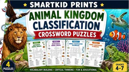 ANIMAL KINGDOM CLASSIFICATION Crossword Worksheet Activity by SmartKidPrint
