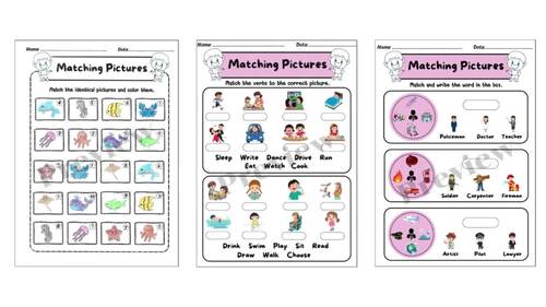 Work & Picture Matching Worksheets by LEARN FUNFUN | TPT