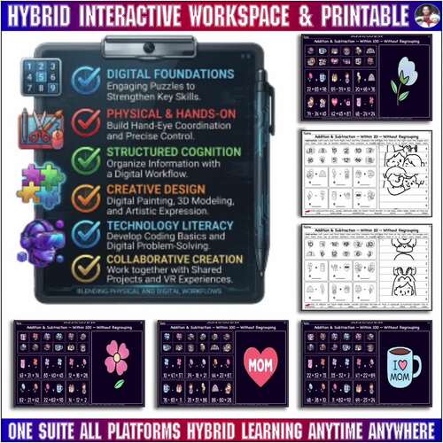 Premium Math Game Add Sub Word Puzzle Local Interactive Activity Cut Color