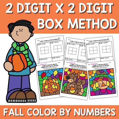 Fall 2 Digit by 2 Digit Box Method Multiplication Color by Number Area Model Fun