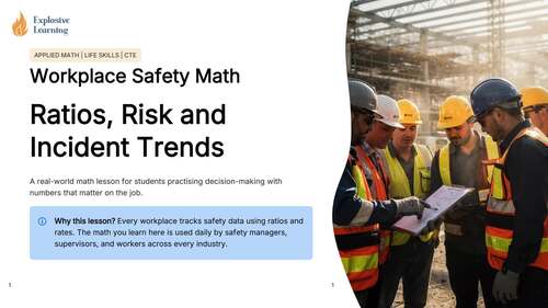 Workplace Safety Math Ratios Risk — Career Math Lab (Grades 8-12) Editable