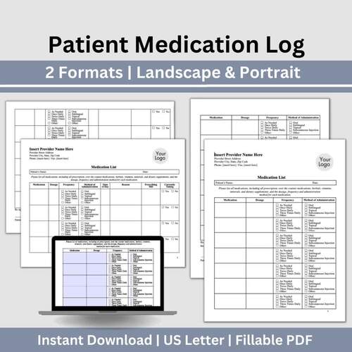 Patient Medication Log, Fillable Medical Intake Form (PDF) | TPT