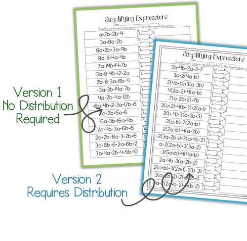 Combining Like Terms and Simplifying Expressions Matching ...