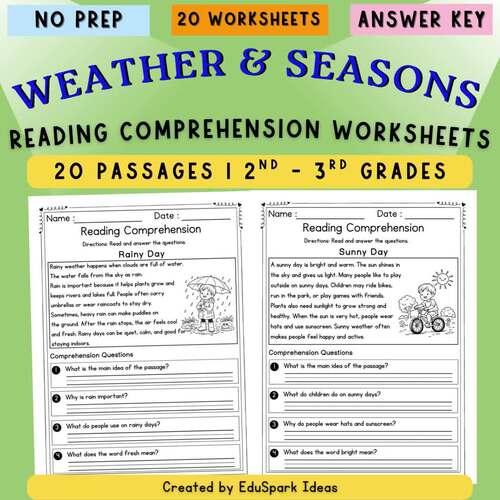 Reading Comprehension Passages Worksheets Weather Seasons 2nd 3rd Grade