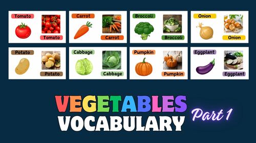 Preview of Vegetables in English I Names of Vegetables I Vocabulary with pictures. Vegetabl