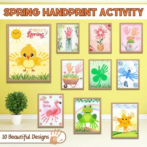 10 Spring Handprint art Bundle , Spring Preschool Activity, Craft for ...