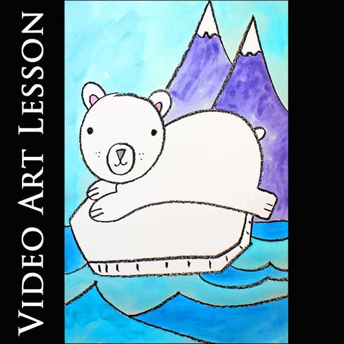 Preview of POLAR BEAR Art Lesson | WINTER & CHRISTMAS Directed Drawing & Painting Activity
