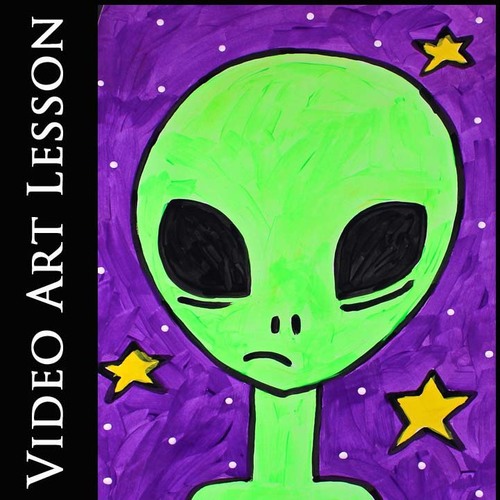 Preview of SPACE ALIEN Art Lesson | Digital Directed Drawing & Painting Project & Activity