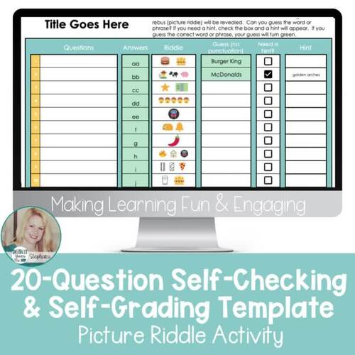 Editable Picture Riddle Template Self-Checking Digital Resource ...