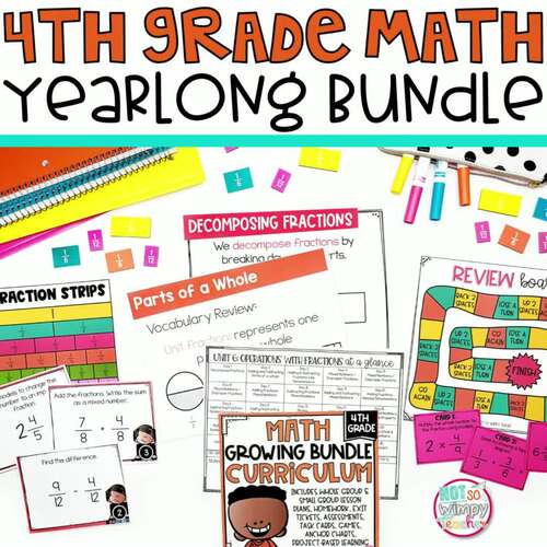 Math Mega Bundle with Centers, Fact Fluency, Yearlong Curriculum - FOURTH GRADE