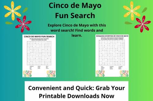 Cinco de Mayo Word Search- 3rd-6th grade. Available in English & Spanish