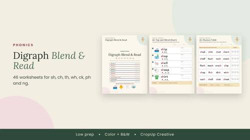 Digraph Blend and Read Worksheets: SH CH TH WH CK PH NG, Fluency ...