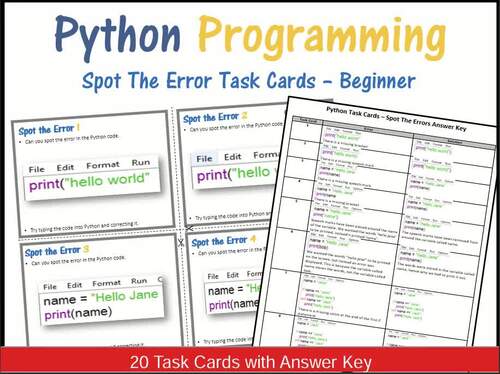 Computer Science Python Spot Errors Task Cards Unplugged Coding Activities