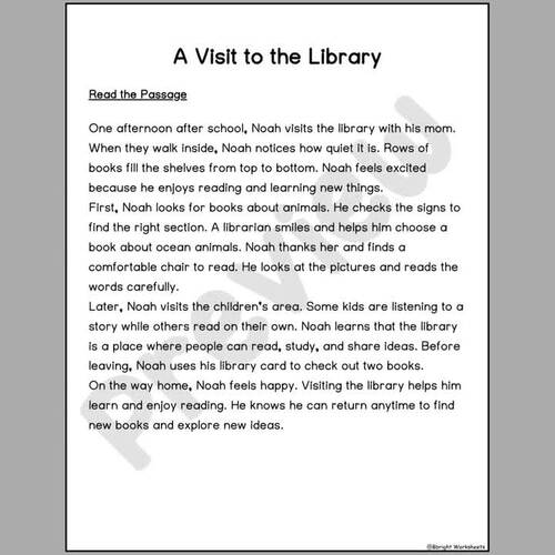 A Visit to the Library Reading Comprehension | 2nd-3rd Grade | No-prep