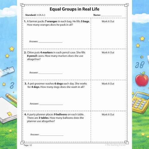 3rd Grade Math Word Problems | CCSS-Aligned Problem Solving Practice | Printable