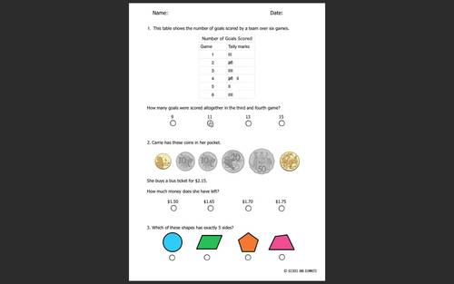 digital and printable naplan style practice test year 3 numeracy