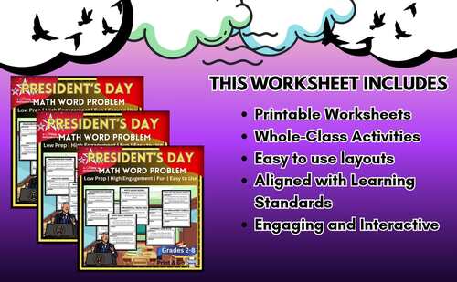 President’s Math Activities | 40 One-Page Word Problems with Answer Keys| Gr 2-8