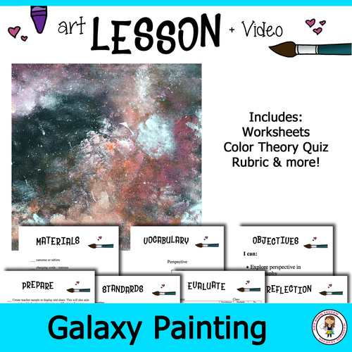 Preview of Middle School Art Lesson Plan, Worksheets, and Video Demo. Galaxy Painting