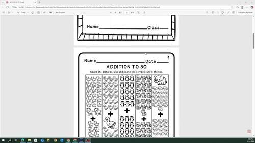 Addition to 30 Worksheets with Pictures | Cut and Paste Math Practice | K–2