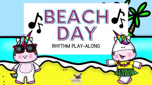 Preview of Rainbow Unicorn Beach Day Rhythm Play Along, Music Flash Cards, Steady Beat