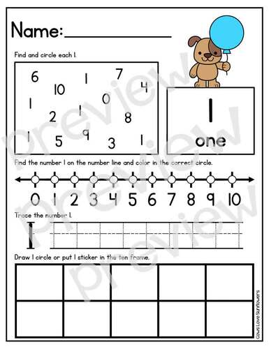 Number Recognition 0-10 Activity Worksheets: Animals & Balloons ...