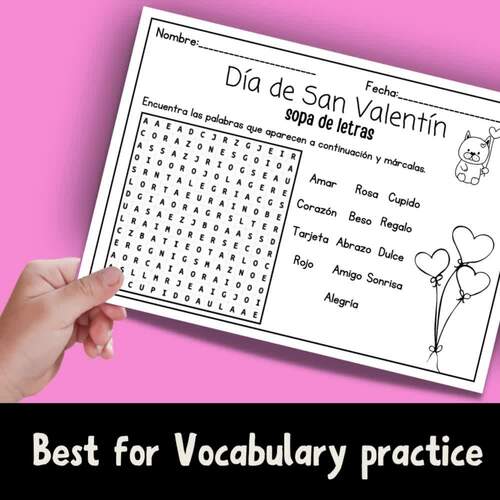 Happy Valentines Day Wordsearch Eng Spanish | Dia De San Valentin Sopa