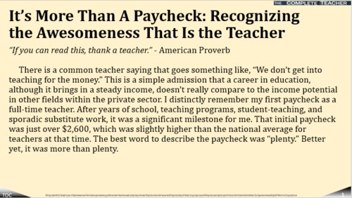 Preview of COMPLETE TEACHER Lesson 1- More than a Paycheck: Recognizing Teacher Awesomeness