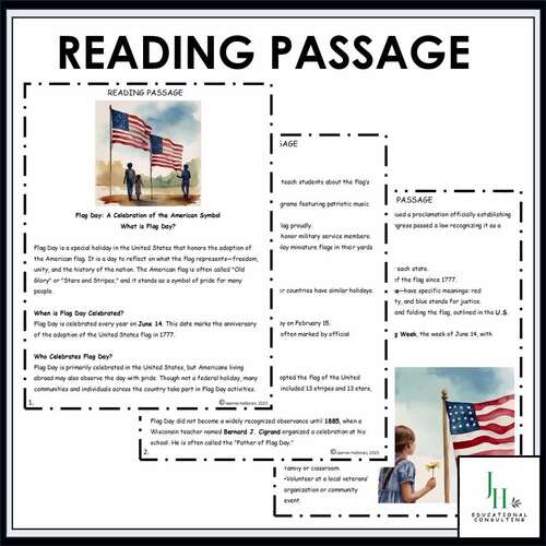 Flag Day Reading Comprehension Activities | Worksheets | Middle School