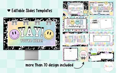 EDITABLE Pastel Smiley Composition Notebook Classroom Decor Bundle
