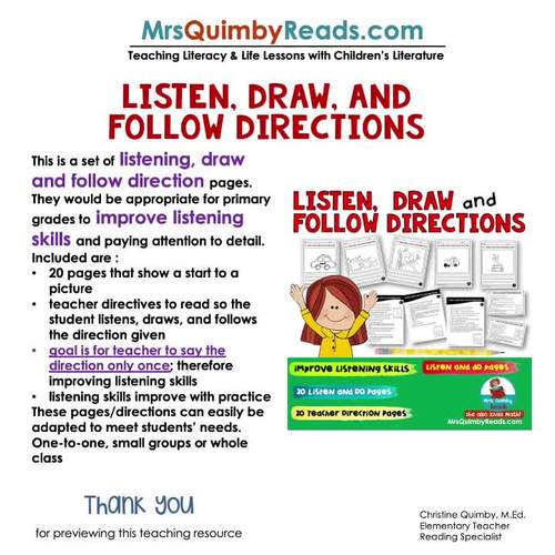 Listening Activity Listen, Draw, Follow Directions Literacy Skills