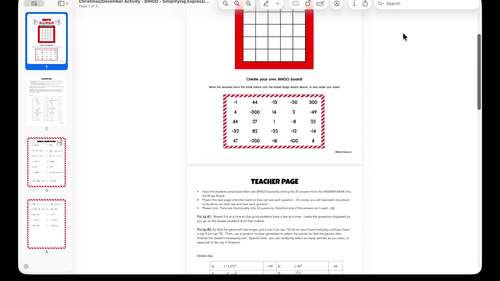 Christmas Math Game Simplifying Algebraic Expressions Replacement Activity
