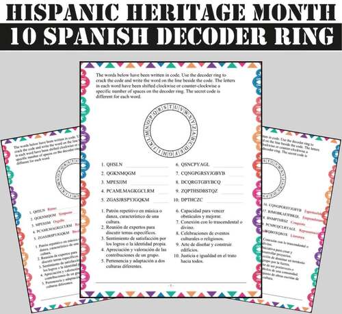 Spanish Decoder Ring Hispanic Heritage Month Cryptograms Puzzle | TPT