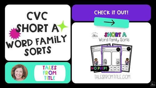 Short A CVC Word Family Sorts - Tap, Blend, Rhyme by Tales from Title