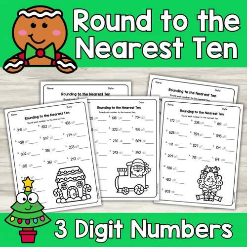 Christmas Rounding to the Nearest 10 ten | 3 Digit Numbers Bundle | 2nd ...