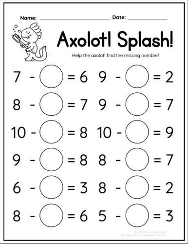 Axolotl Math | Missing Number Subtraction within 10 | No Prep K–1 ...