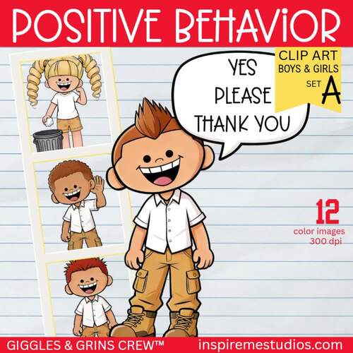 Positive Expected Behavior Kids Clipart BUNDLE A — Classroom Management ...
