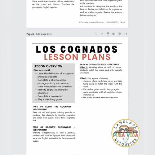 Los Cognados Word Search Answer Key Cognados Worksheets By D