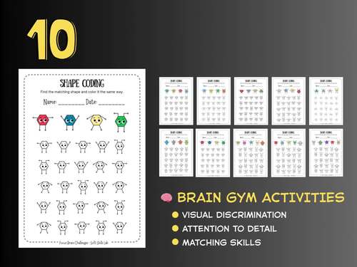 Visual Discrimination Worksheets | Shape Coding Brain Warm Up Activity | Focus &